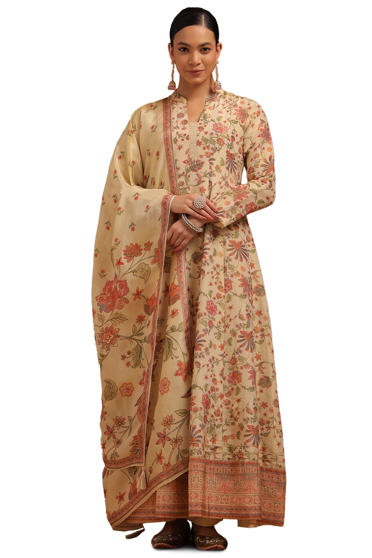 Soch Womens Beige Tissue Botanical Salwar Suit With Cutdana