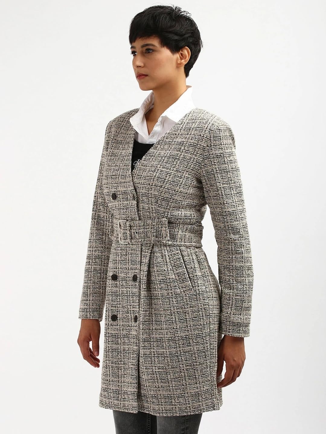 Calvin Klein Jeans Bodycon Polyester V-Neck Double-Breasted Coat