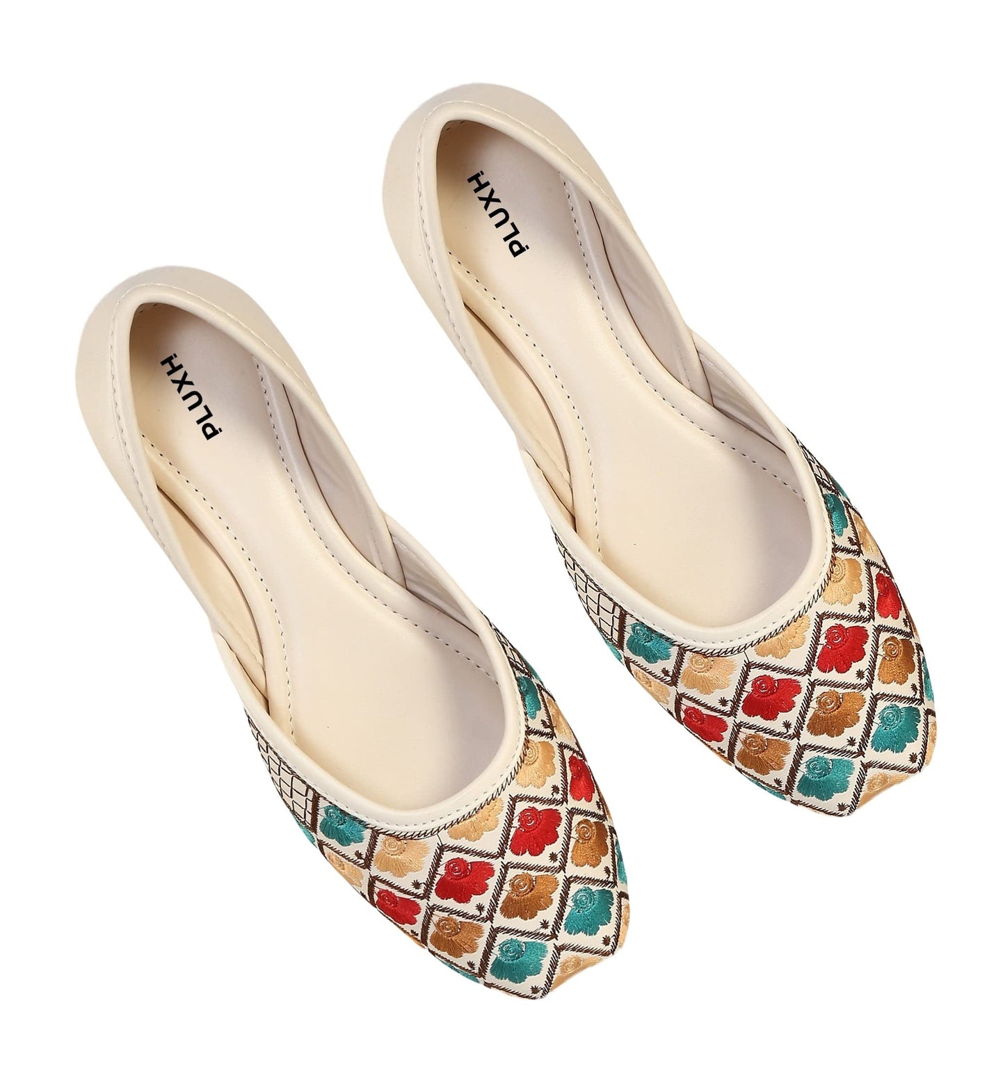 Pluxh Women's Butter Milk Designer Emboidery Ethnic Shoes Punjabi Jutis 6 Uk, Multi, Size_5