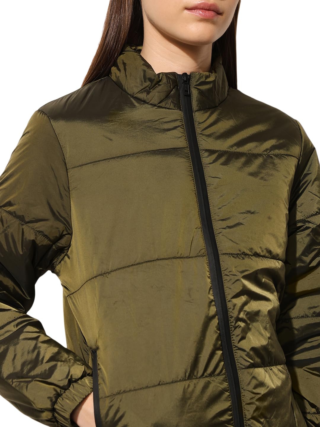 ONLY Women's Solid Regular Fit Green Jacket