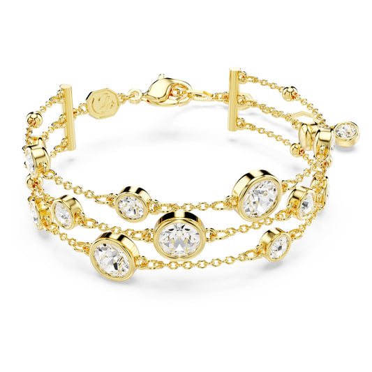Swarovski Imber wide bracelet, Round cut, White, Gold-tone plated