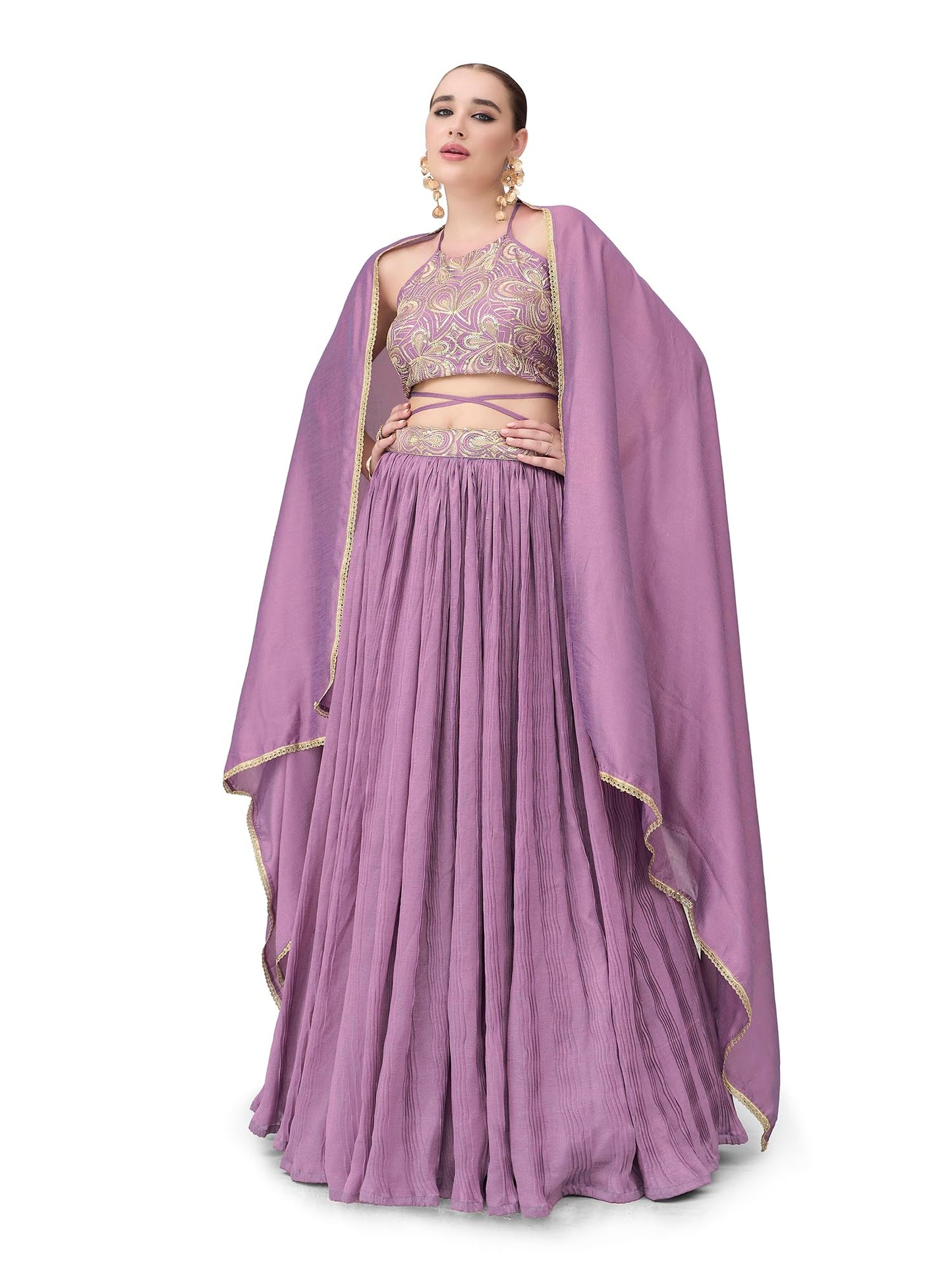 PURVAJA Women's Silk Semi-Stitched Lehenga choli (Yashi-Purple_Free Size)