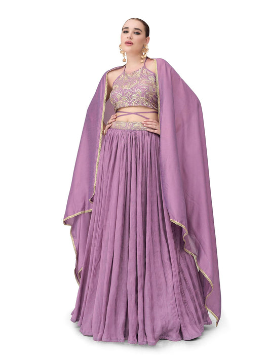 PURVAJA Women's Silk Semi-Stitched Lehenga choli (Yashi-Purple_Free Size)