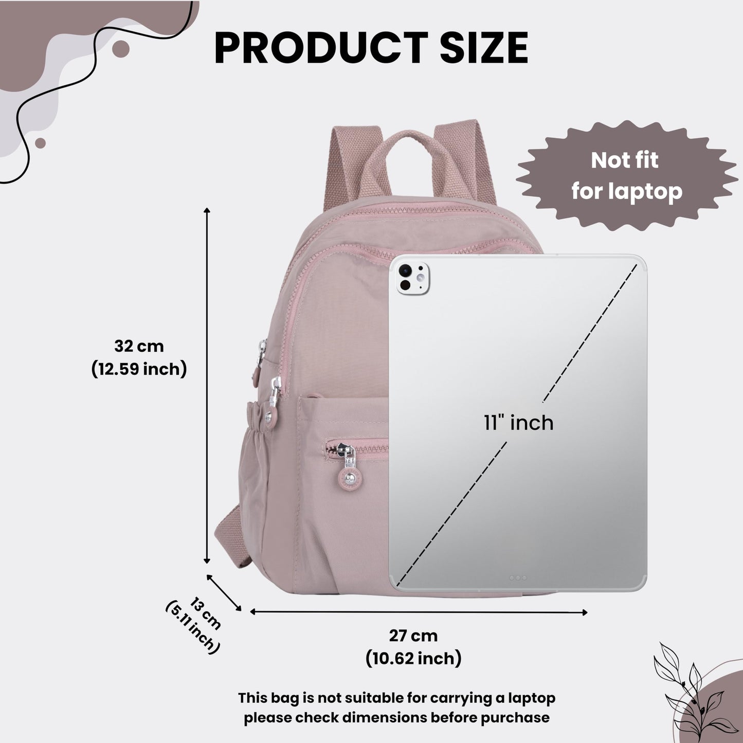 TS WITH TECHSUN Stylish Women Mini Backpack | Lightweight Travel Small Nylon Bag with Multiple Pockets | Anti-Theft Zipper Pocket | Casual, Work, Office, Picnic Backpack for Girls & Ladies (Purple)