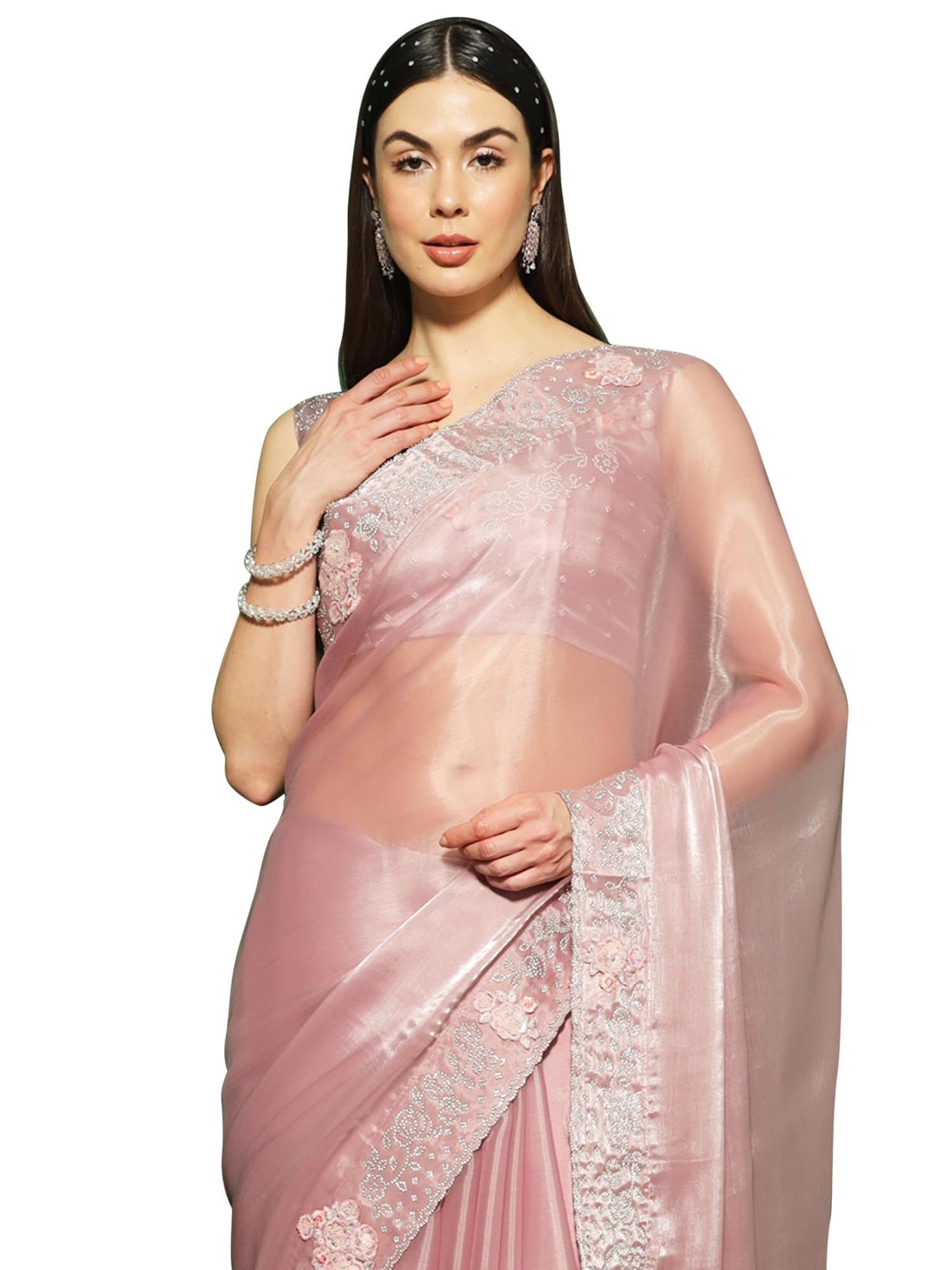 SAREE MALL Women's Organza Solid Saree With Unstitched Blouse Piece(Mauve_FF0MAHEK737H_MK)