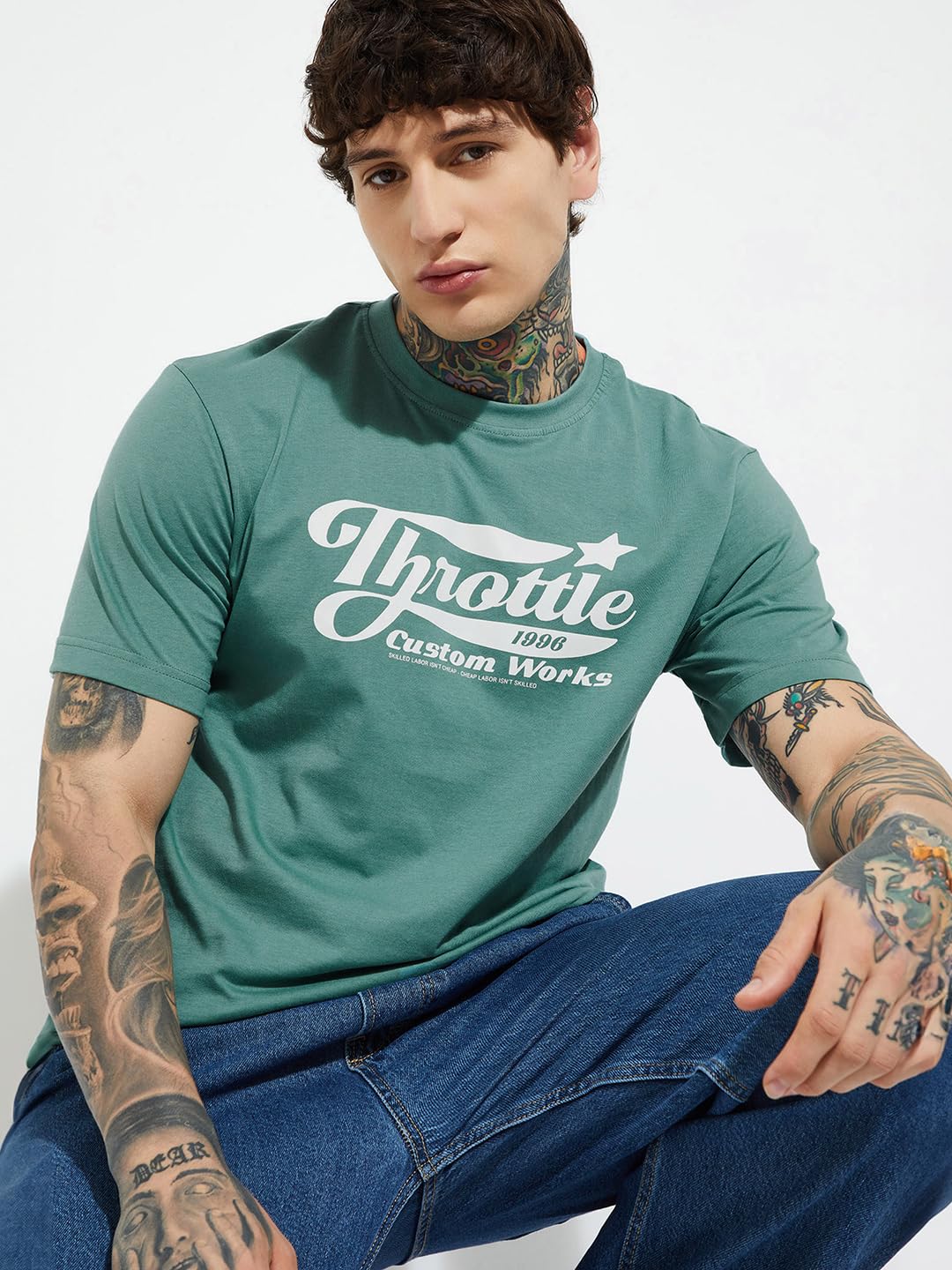 Max URB_N Men Half Sleeves Round Neck Cotton T-Shirt Blue