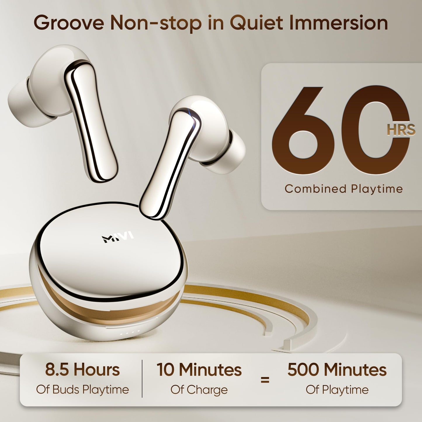 Mivi SuperPods Halo [Flagship Launch], 35dB ANC in Ear Ear Buds Wireless, Spatial Audio, 60HRS Battery,13mm Drivers, IPX4, v5.4 Bluetooth Earbuds with Mic