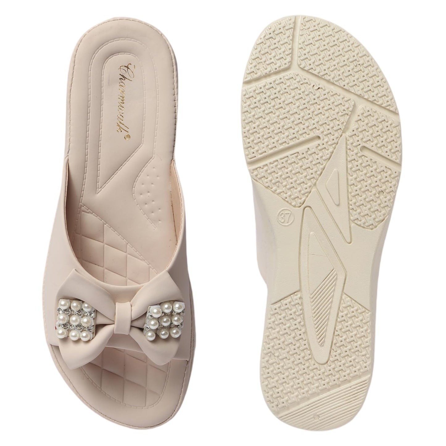 CHARMWALK Stylish Solid platform Heels for Women & Girls (Cream, UK Footwear Size System, Adult, Women, Numeric, Medium, 5)