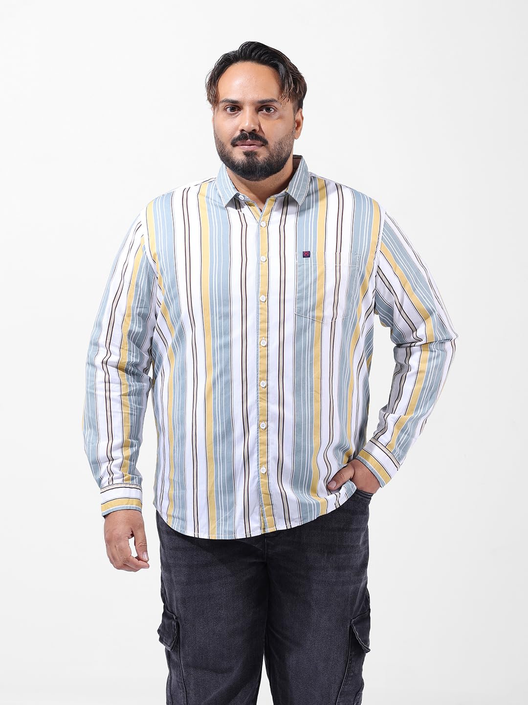 Hardsoda Men Plus Size Regular Fit Vertical Striped Casual Shirt (Green_5XL)
