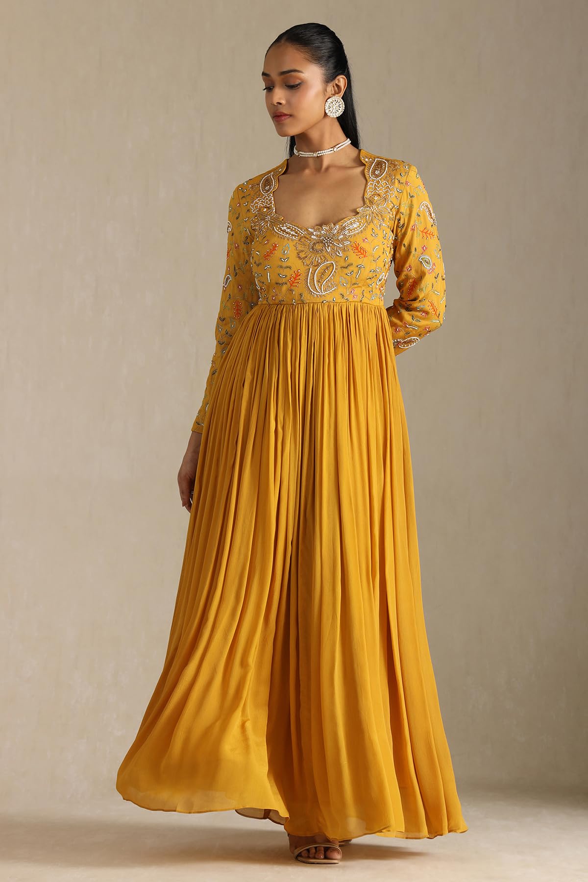 Soch Women's Chiffon Gown (OWS5CD21486_Mustard
