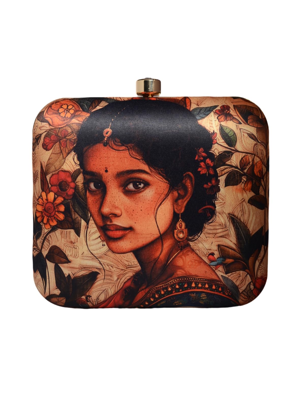 Desi Girl Portrait Printed Clutch