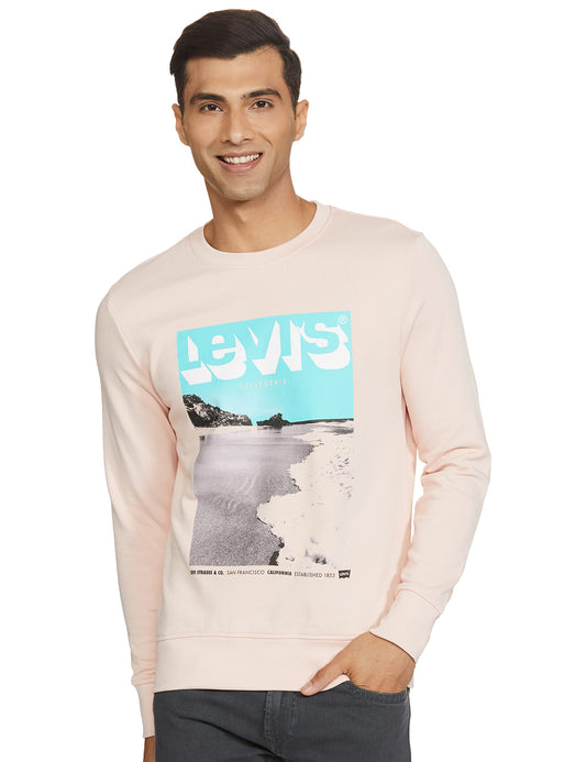 Levi's Men's Cotton Crew Neck Regular Fit Sweatshirt (59638-0162_Peachy Keen Pink_Medium)