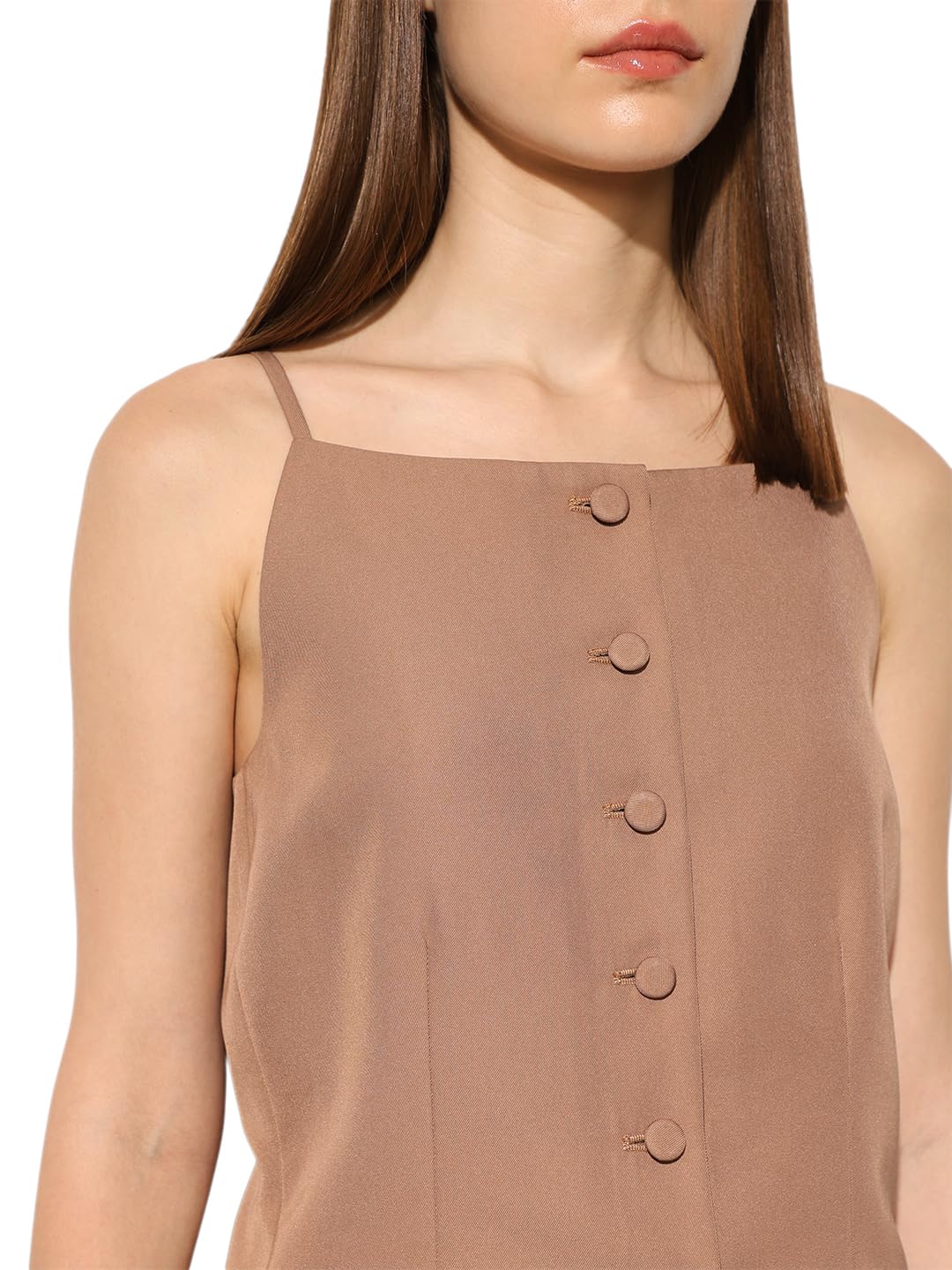 ONLY Women's Solid Regular Fit Light Brown Top