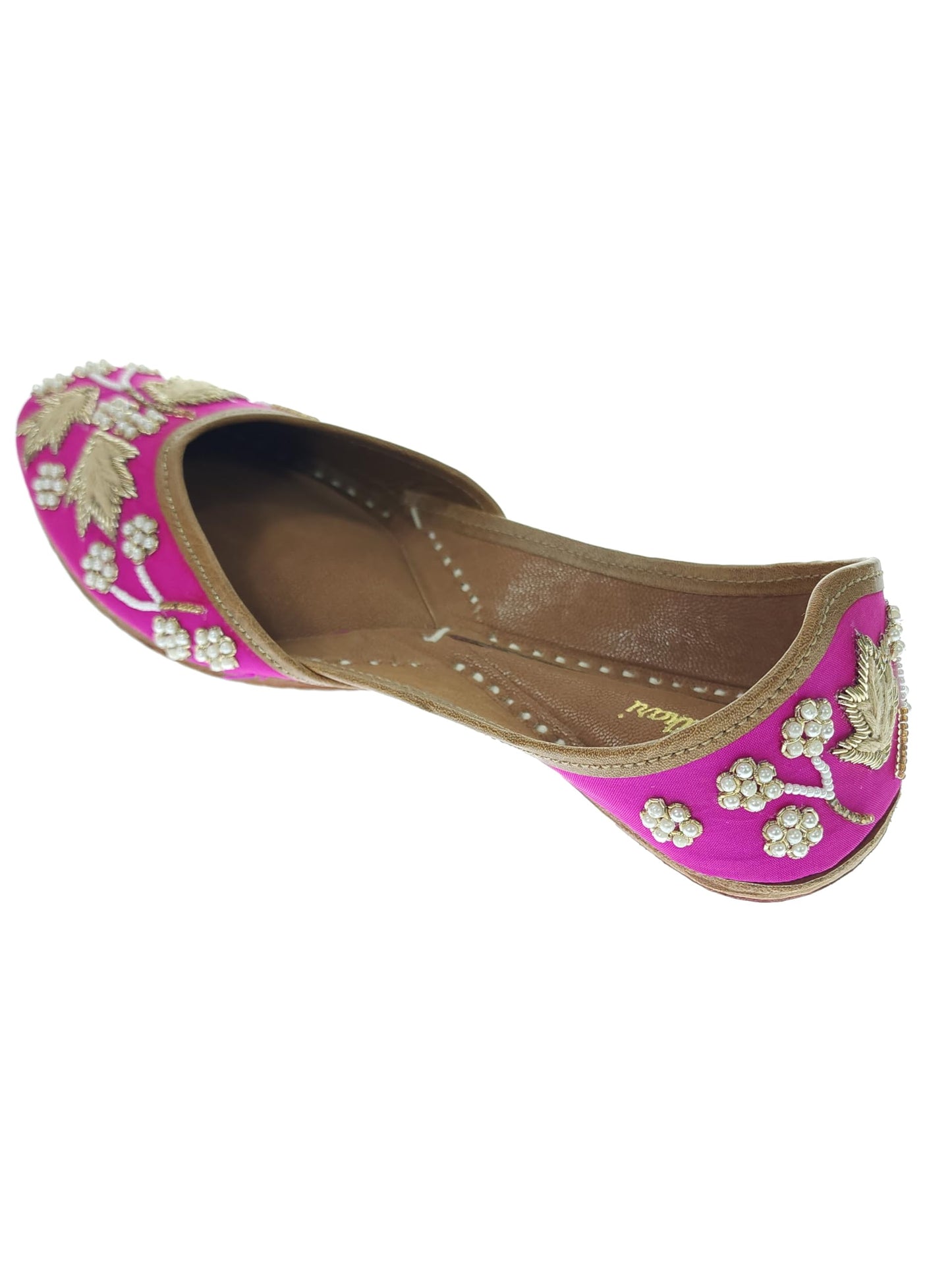 Fulkari Women Palm Leaf Gold Soft Embroidered Jutis | Bite and Pinch Free Jutti | Punjabi Formal Juttis | Girl's Wedding Flat Ladies Mojari | Formal Ethnic Juti |