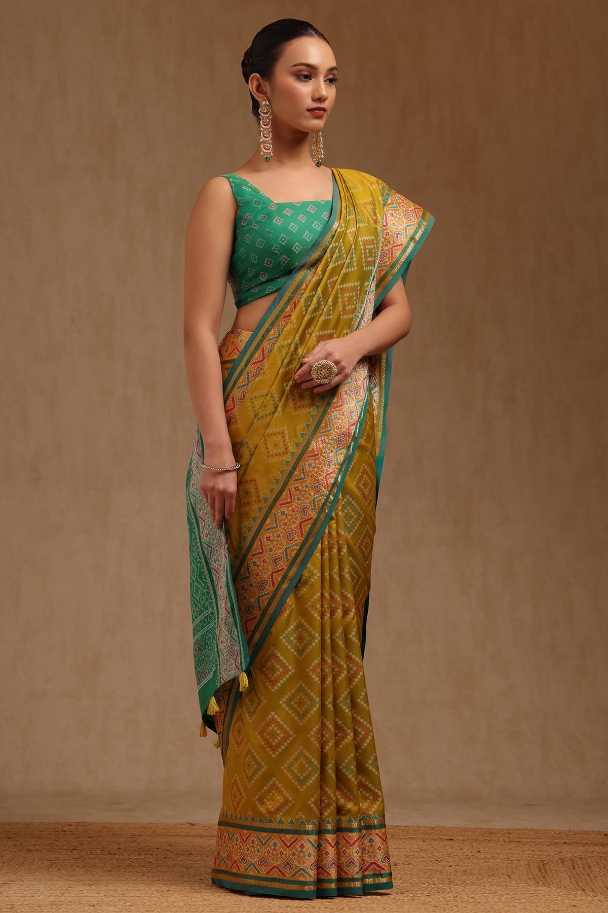 Soch Womens Light Green Silk Blend Woven Design Saree With Thread Work