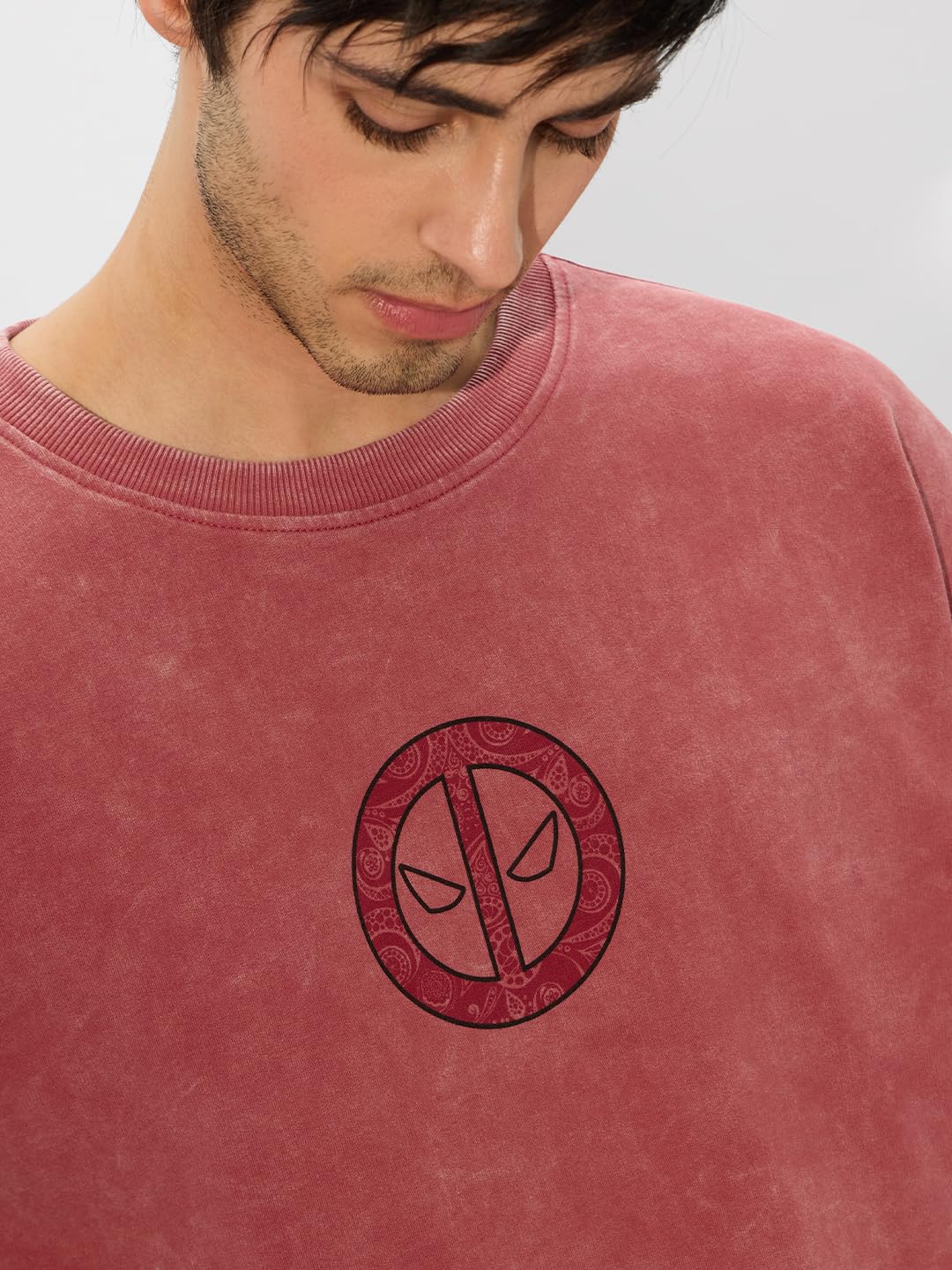 The Souled Store Official Deadpool: Anti-Hero Men and Boys Short Sleeves Round Neck Pink Graphic Printed Cotton Oversized T-Shirts