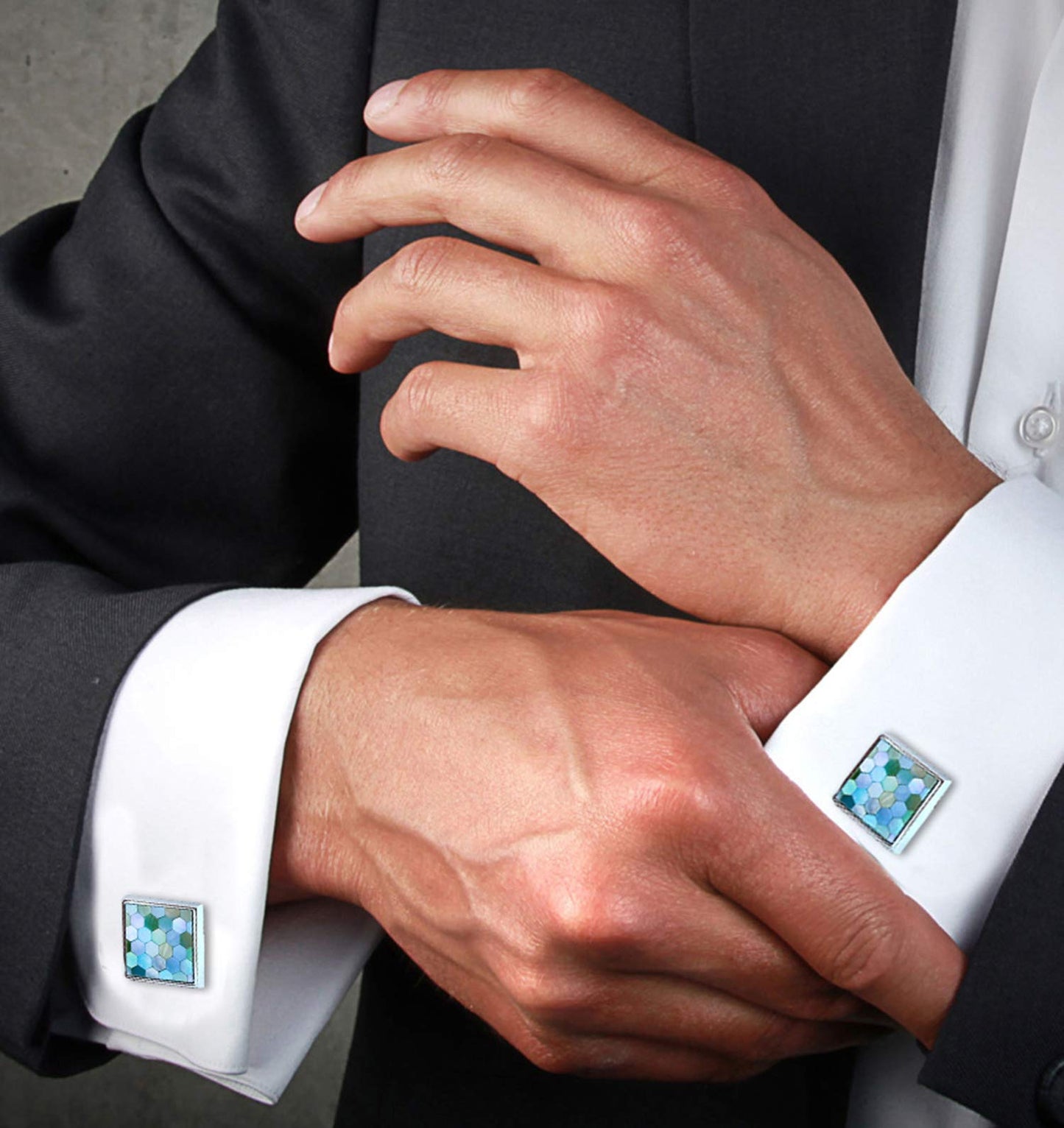 Zivom® Enamel Sky Blue Brass Office Formal Shirt Blazer Cufflinks Pair Men Gift Box