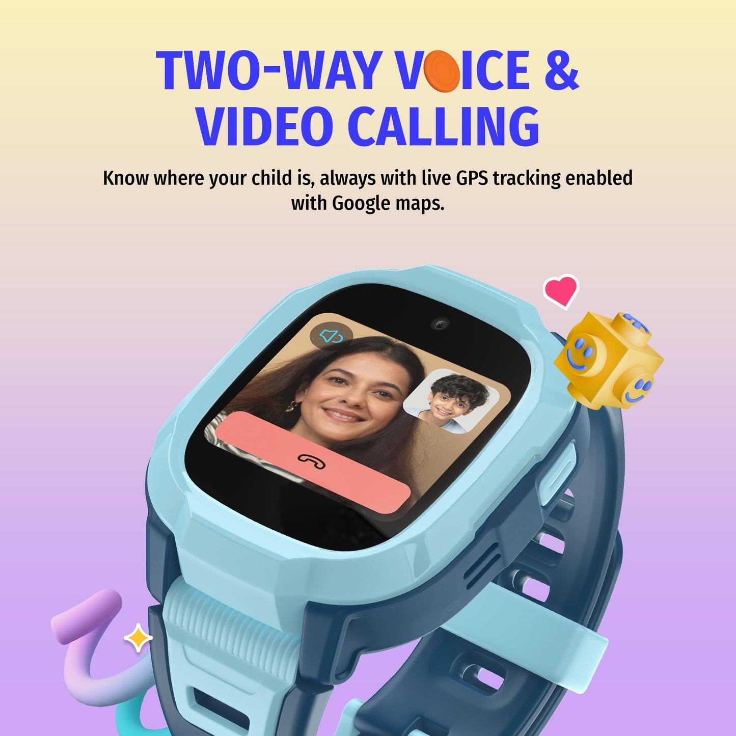 Noise Junior Explorer 2 Smart Watch for Kids with 4G SIM Compatible, 2-Way Video & Voice Calling, Geofencing, Real Time Location Monitoring via Google Maps, IP68, SOS Emergency Alerts (Power Pixel)