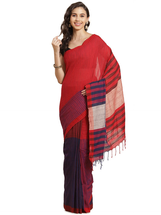 Aditri Women's Handloom Khadi Cotton Saree with Running Blouse (Multicolored)