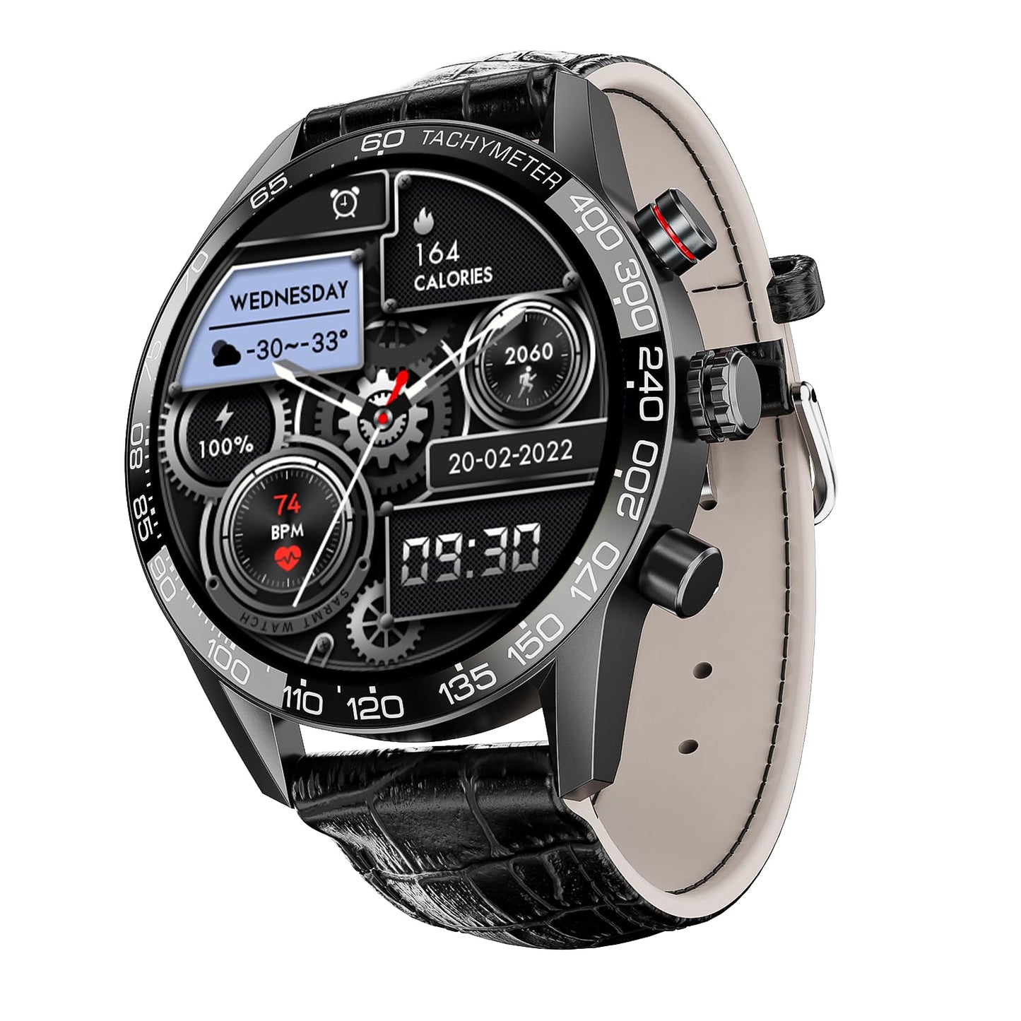 boAt Enigma Z40 Smart Watch w/ 1.32" (3.3 cm) HD Display, Luxurious Metal Body Design, 100+ Sports Mode, Female Wellness, Built-in Games, HR & SpO2, IP67(Black Leather)