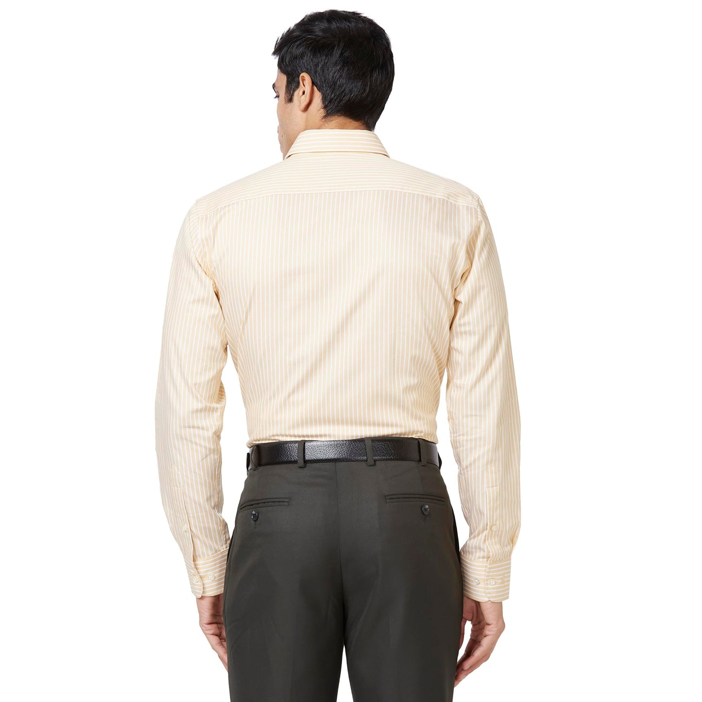 PARK AVENUE Men's Stripe Slim Fit Shirt (PMSX16166-Y3_Medium Yellow S)