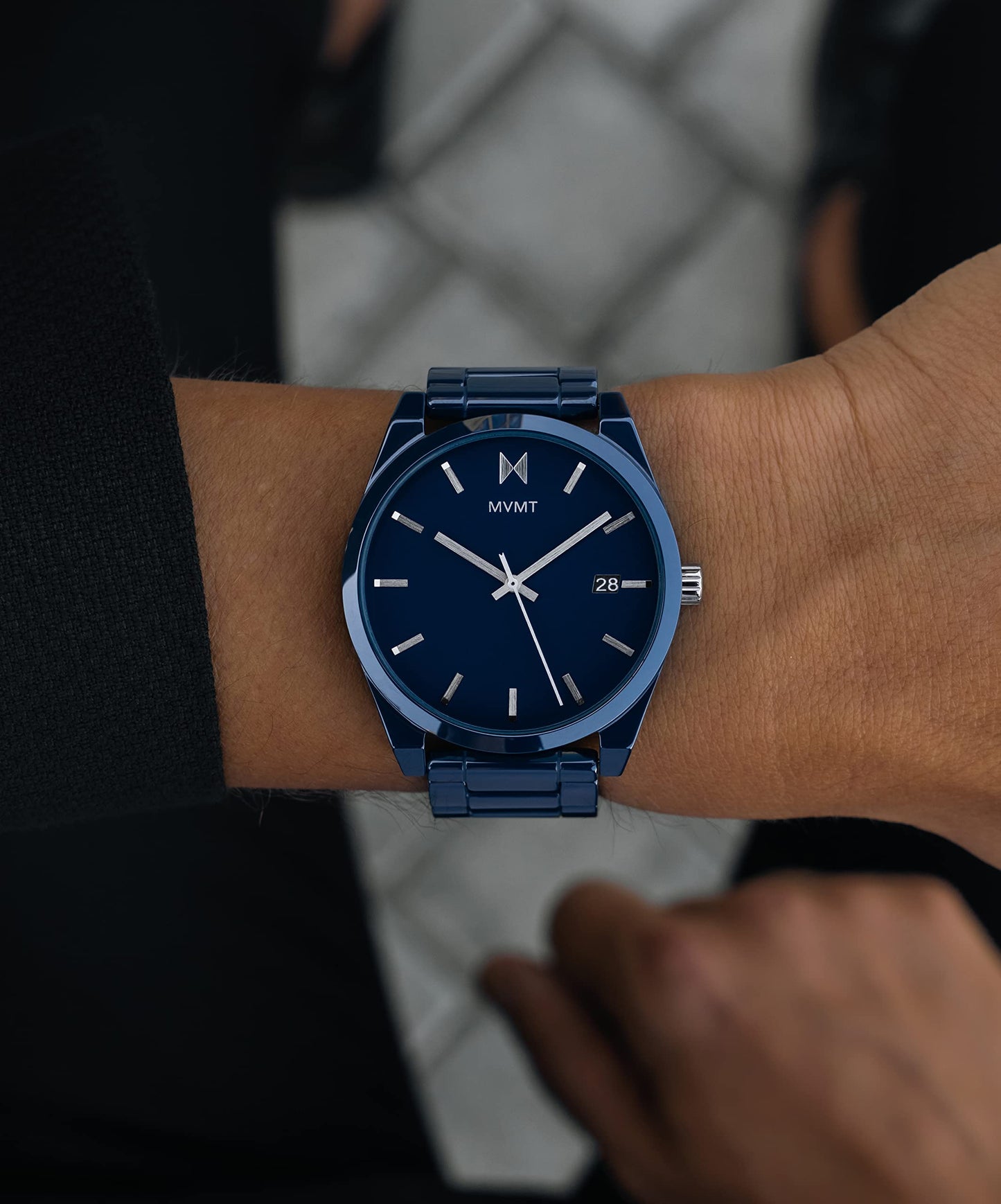 MVMT Mens Analog Blue Dial Blue Band Ceramic Watch