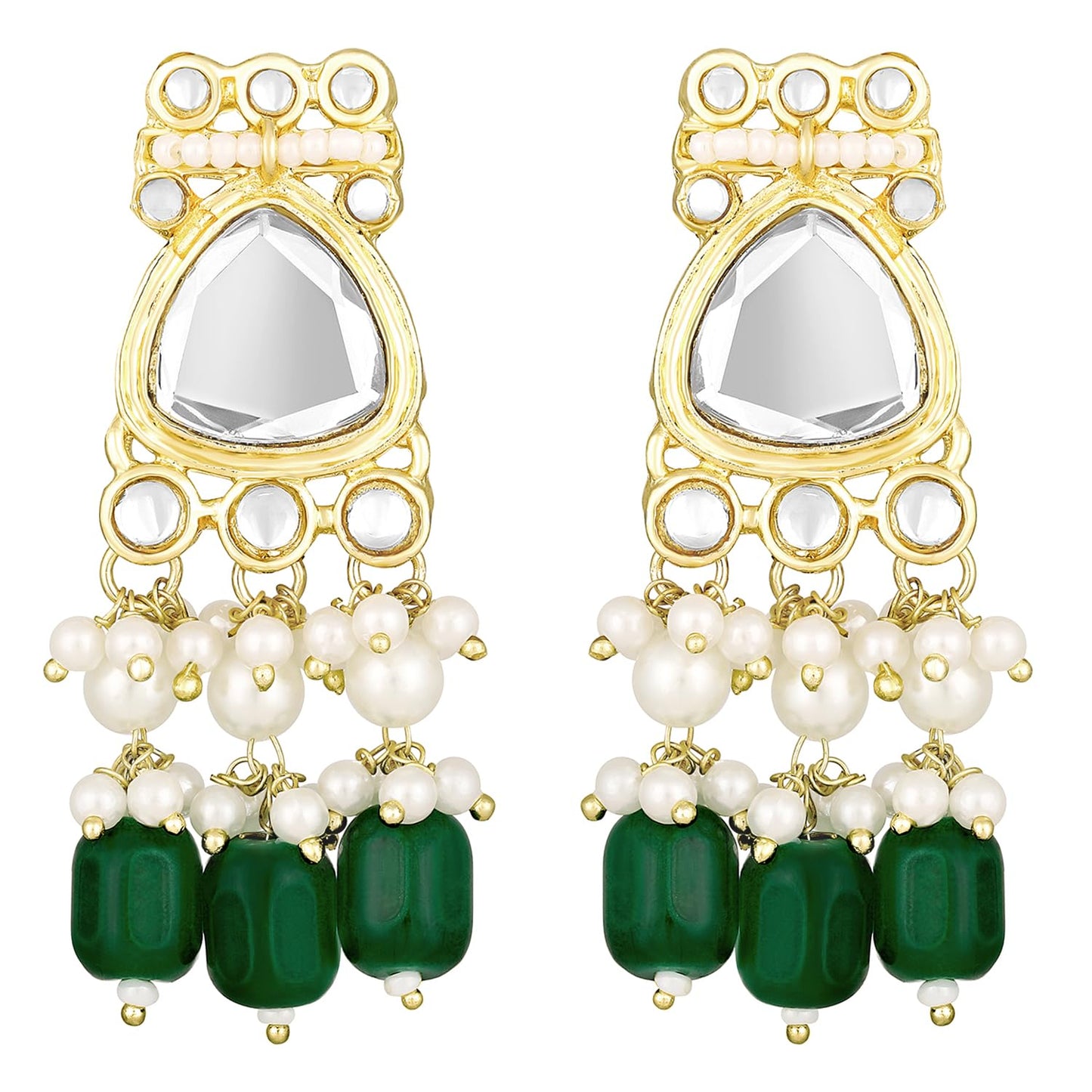 Peora Gold Plated Green Kundan Studded Choker Long Necklace Maangtikka Nathiya Earrings Finger Ring Bridal Jewellery Set for Women