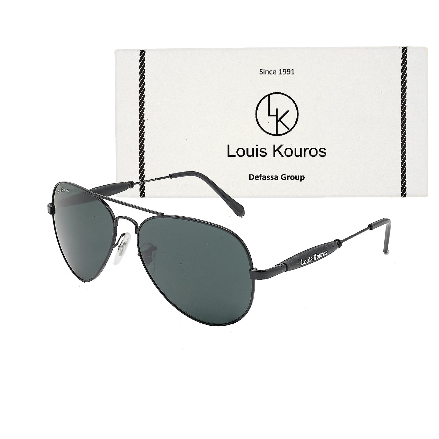 Louis Kouros Airomade Aviator Classic 3517 sunglasses | Black Frame | Black Lens | Mirror Lens | 400 UV Protection | For Men Women | Medium | 62 mm Lens Width
