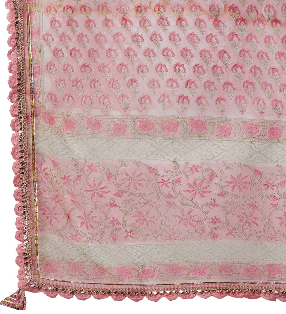 Divena Pink Floral Hand Block Printed Kurta Sharara Set with Dupatta