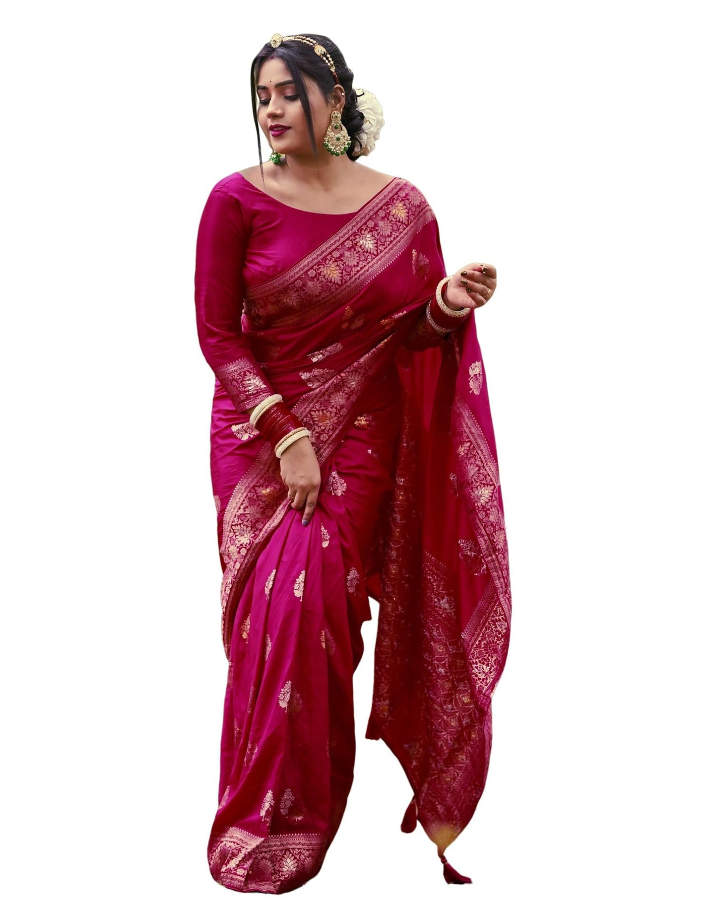 SIRIL Women's Silk Banarasi Silk Saree With Unstitched Blouse Piece(3657S6027-Rani Pink)
