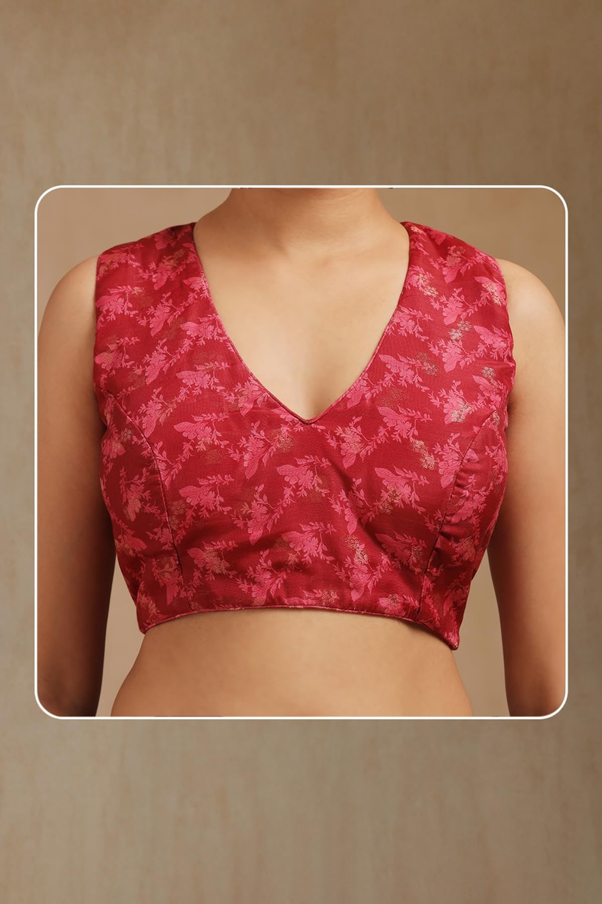 Soch Womens Deep Red Chanderi Floral Print Saree