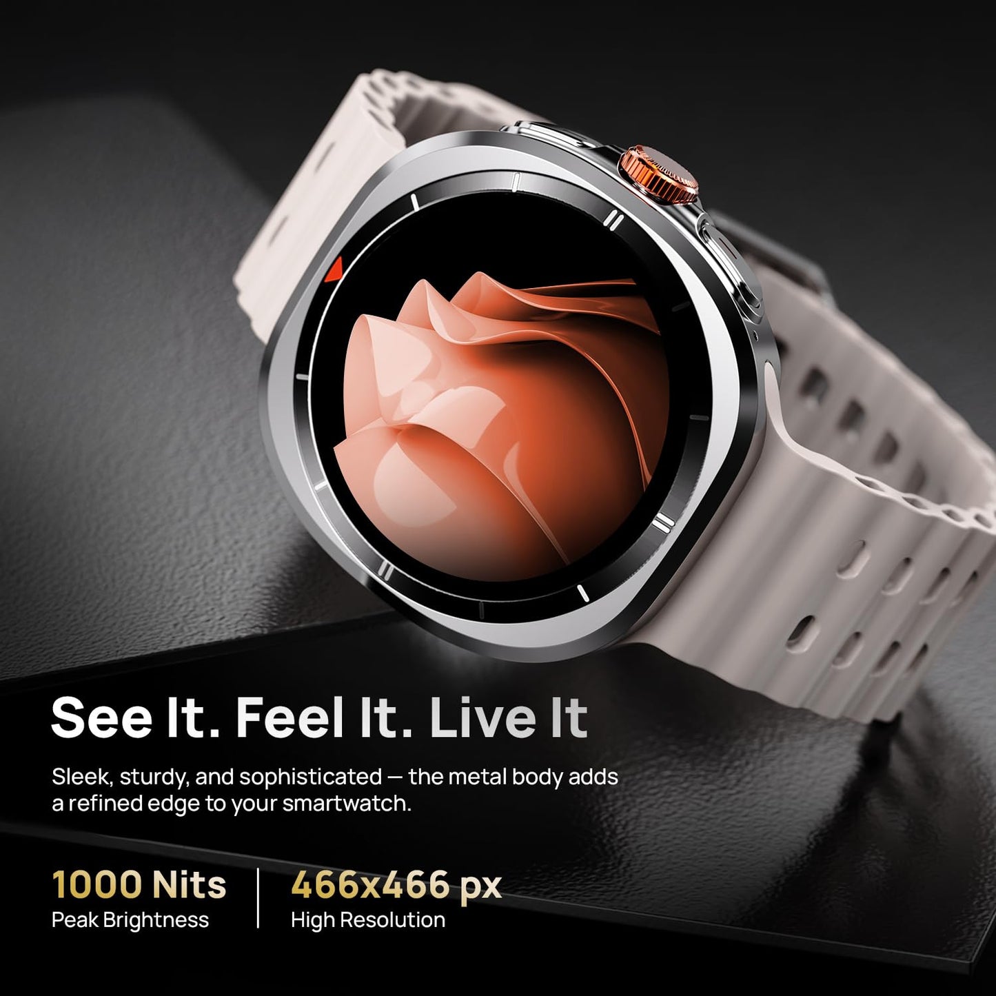 Fire-Boltt Axiom Smart Watch 1.43" Super AMOLED Display, Health & Fitness Tracking, Always-On Screen, Wireless Charging, Rotating Crown, Bluetooth Calling, Metal Case Watch for Man & Woman - White