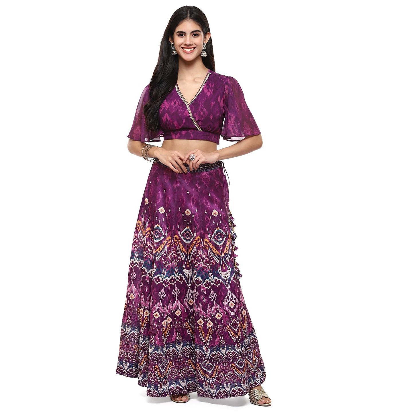 BIBA Women Printed Polyester Readymade Lehenga Set (Skirt Se2193_Purple_40)