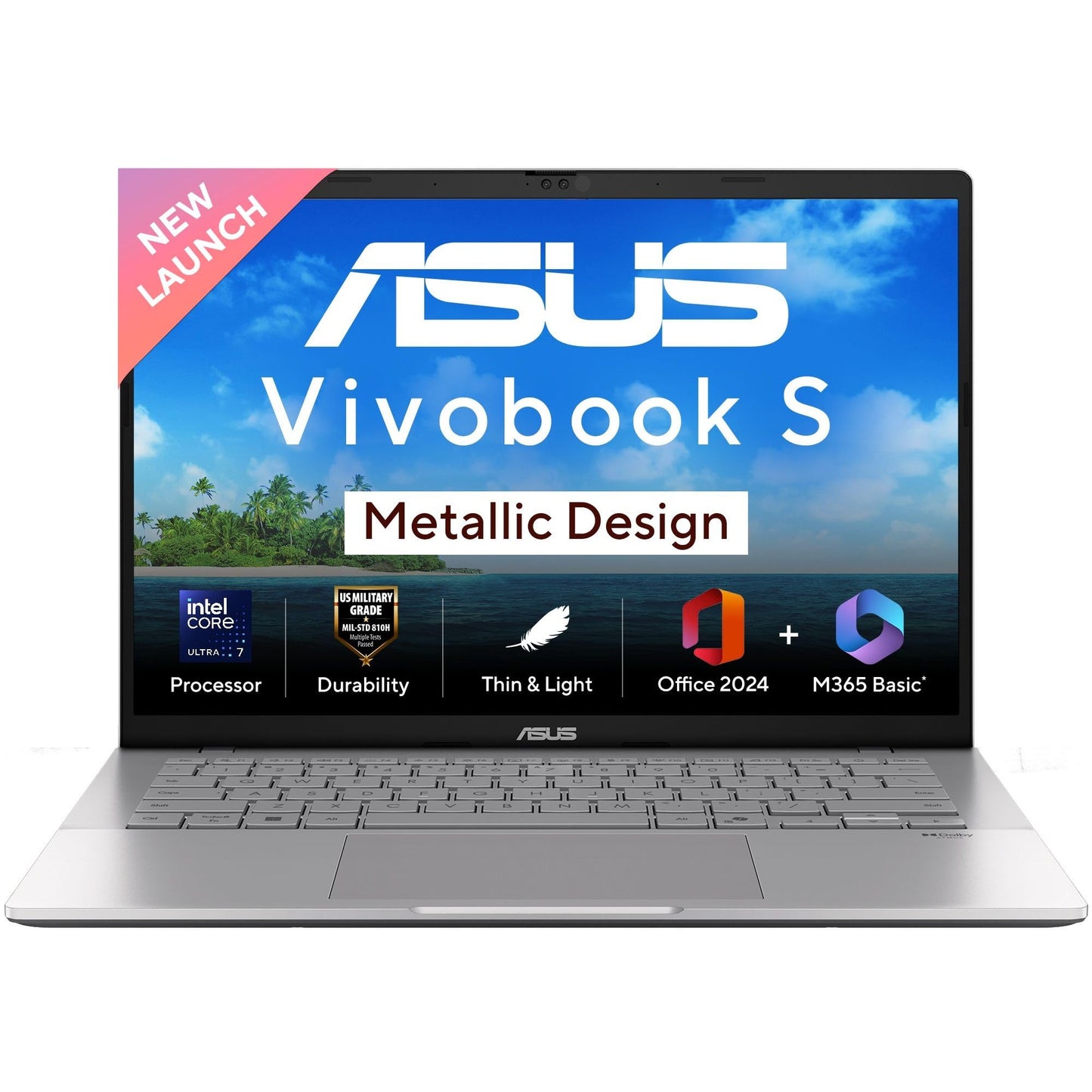 ASUS Vivobook S14, Intel Core Ultra 7 255H, Metallic Design Laptop(Intel iGPU/16GB RAM/512GB SSD/FHD+/14"/60Hz/Windows 11/M365 Basic (1Year)*/Office Home 2024/Cool Silver/1.4 Kg) S3407CA-LY084WS
