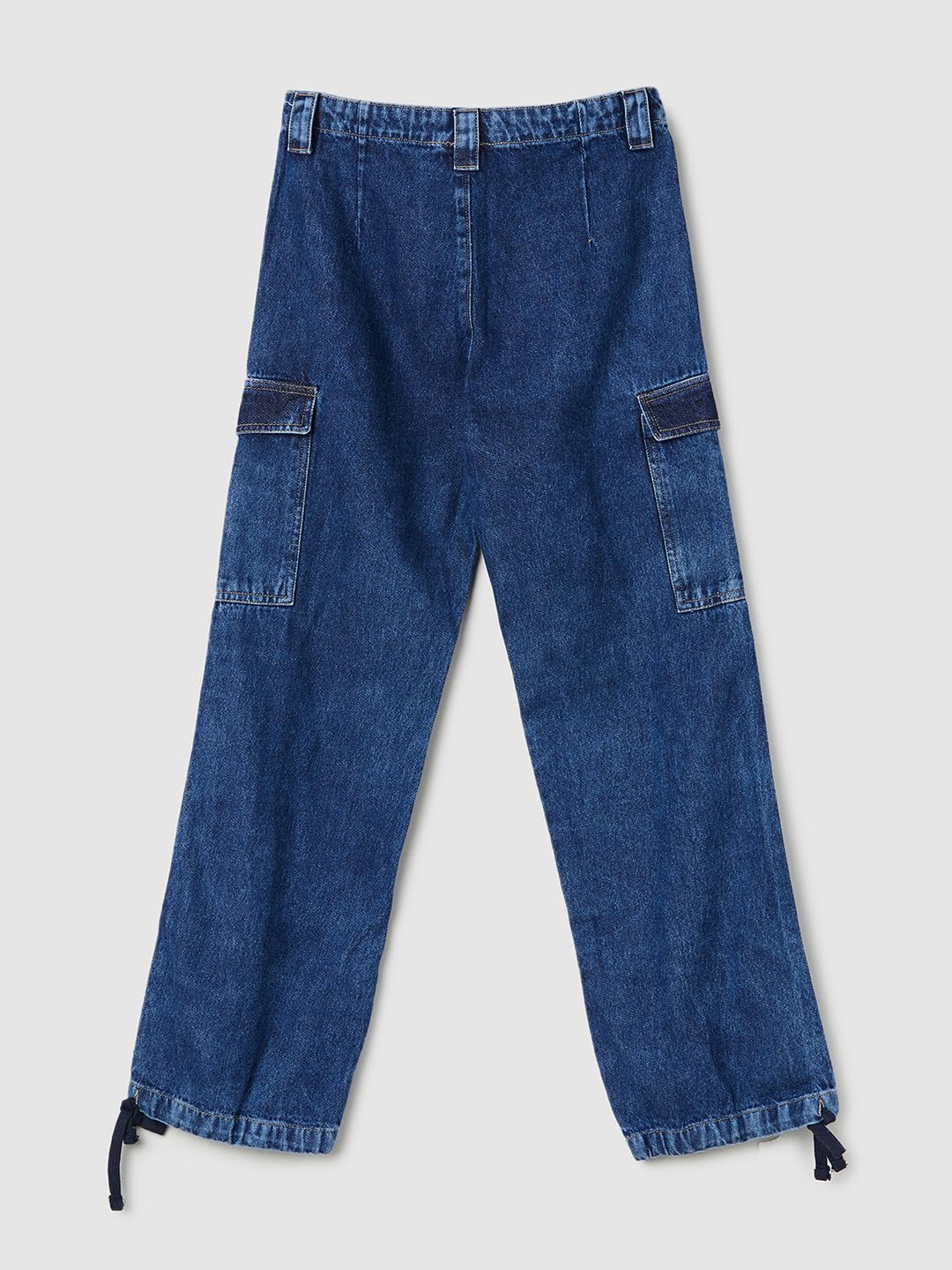 Max Girls Washed Slim Straight Parachute Jeans (S24EFD11MID Blue)_13-14Y