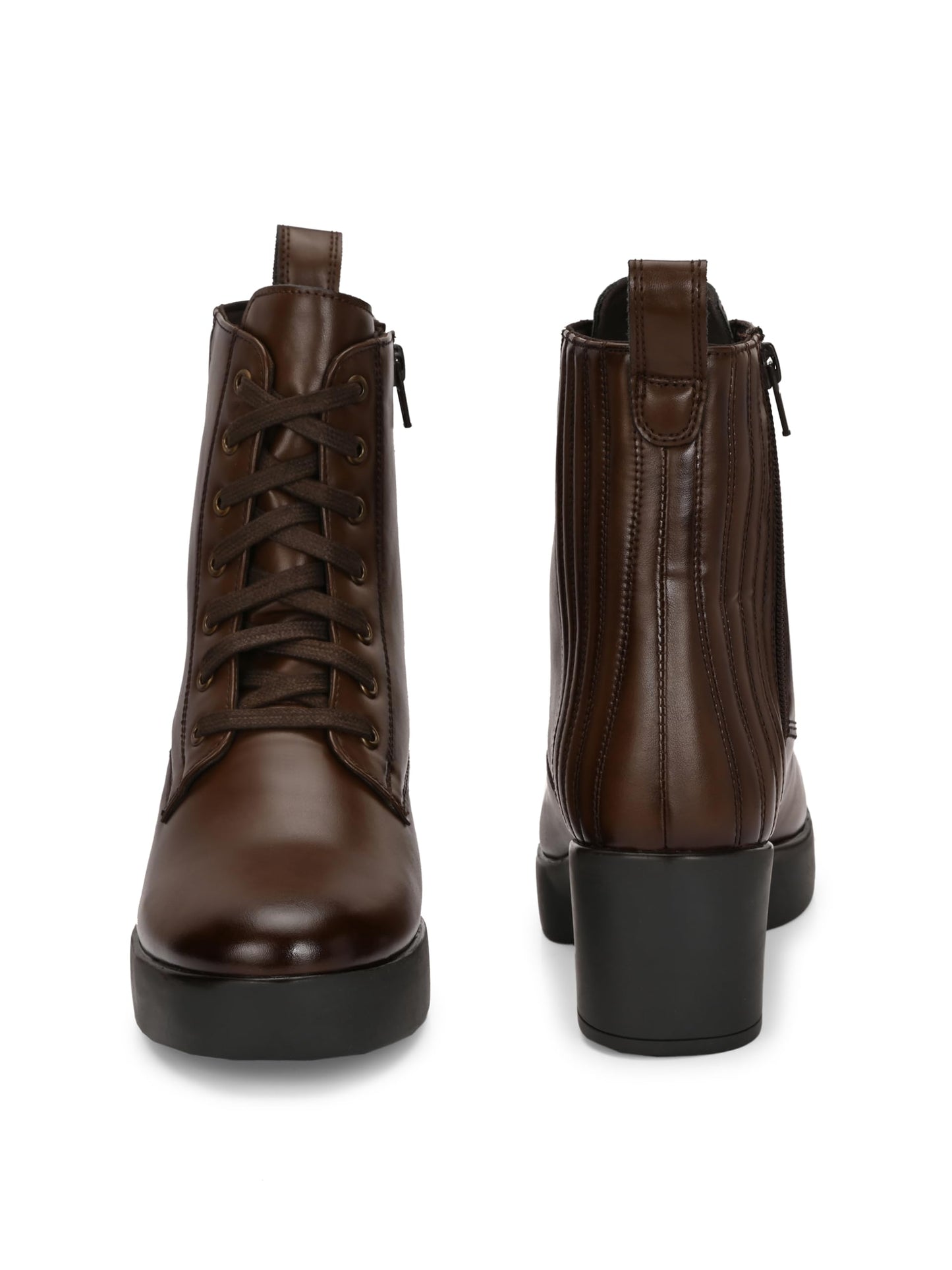 Delize Brown women platform mid heel knee high boots 66371-38