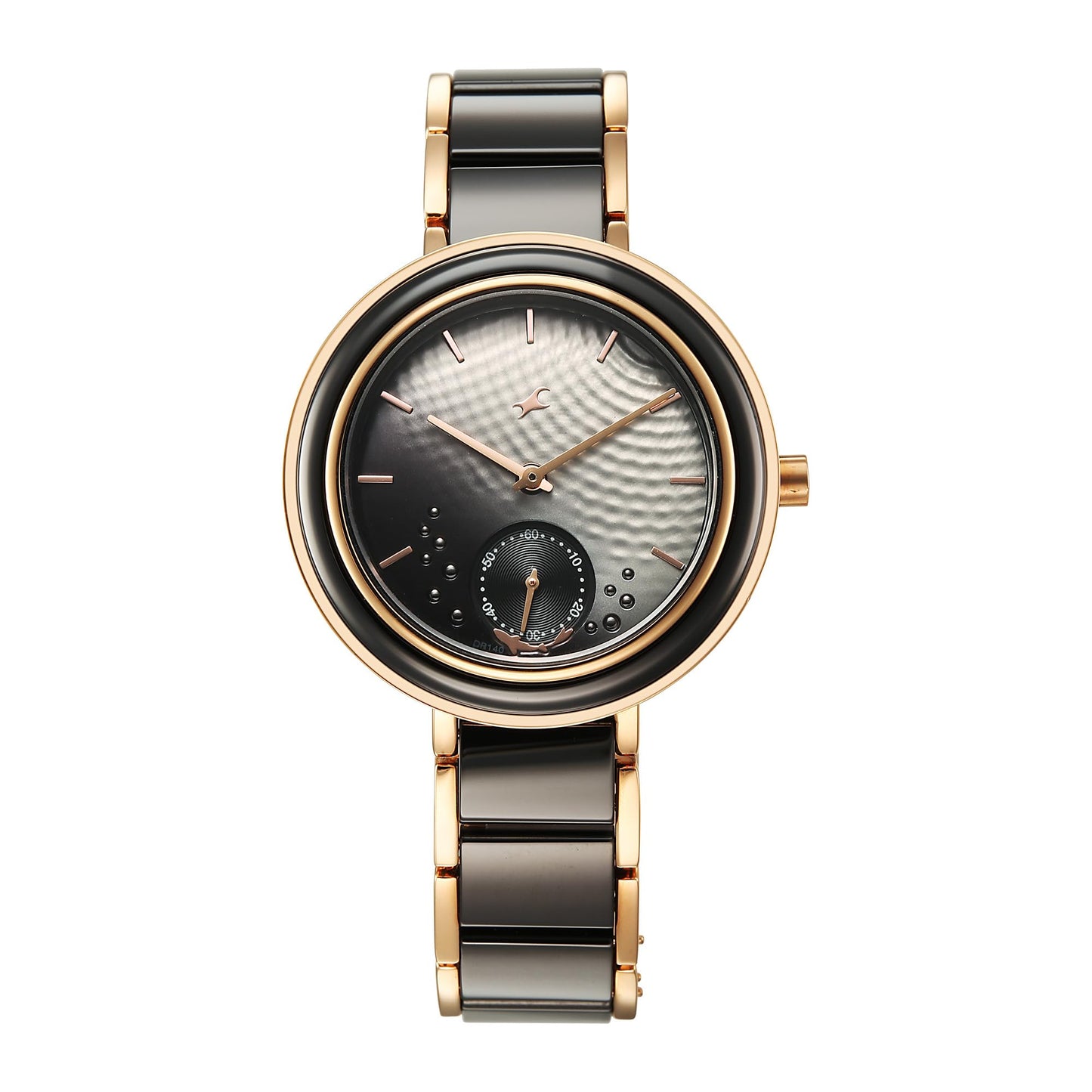 Fastrack Oceanyx - Ceramic Quartz Black Round Dial Women's Watch | Brass Solid Links Material | Multi Color Band - 6315KD03