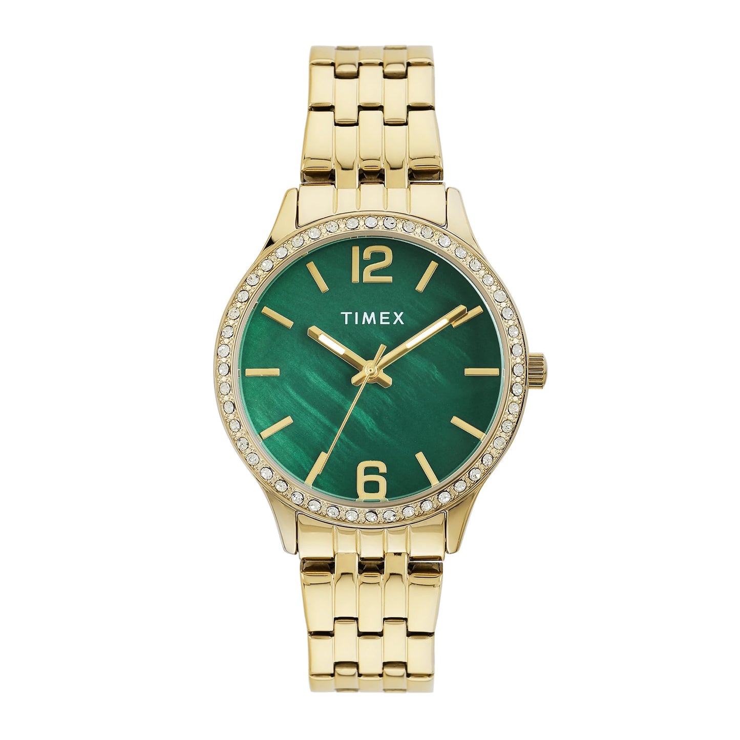 TIMEX Analog Watch for Women with Green Dial & Gold Stainless Steel Bracelet Band - Water Resistant Women's Wrist Watches -TWEL230SMU01