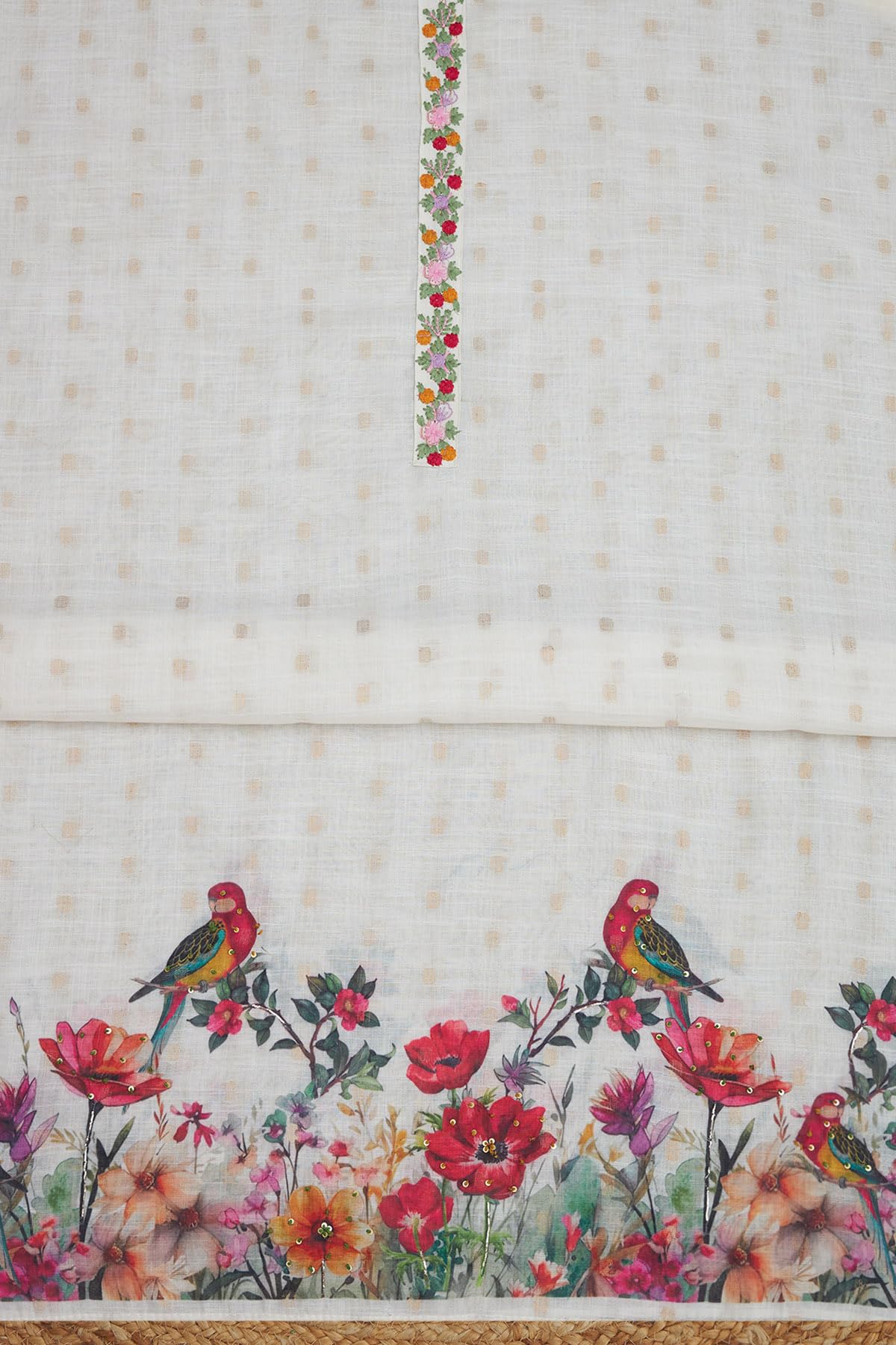 Soch Womens Off White Linen Botanical Print Unstitch Dress Material With Sequins