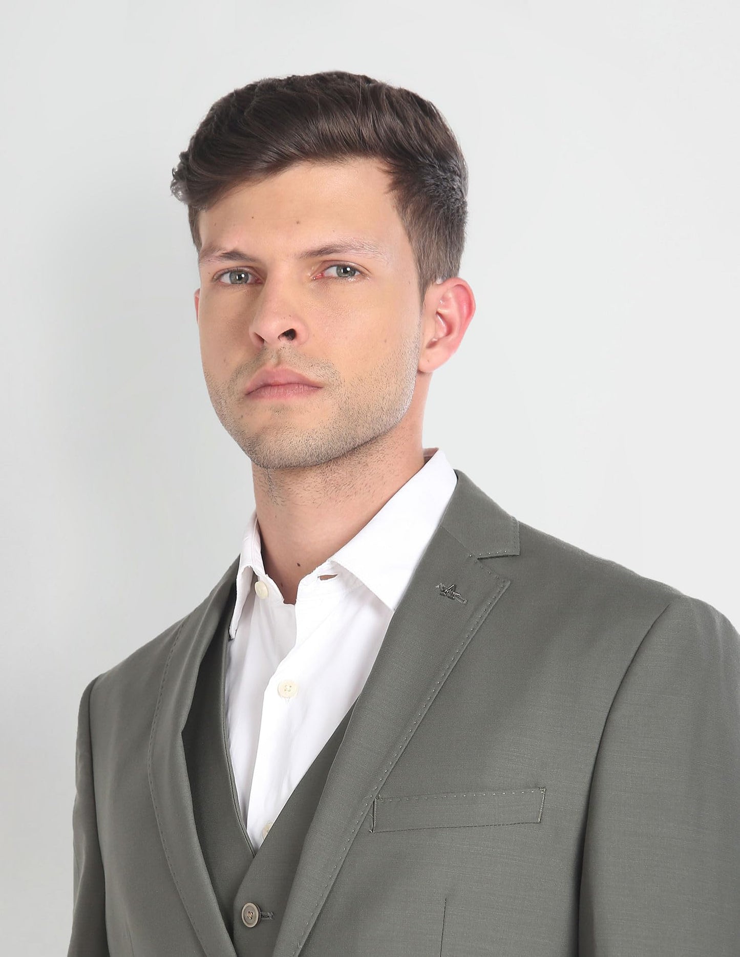 Arrow Men's Wool Single Breasted Business Suit Pants Set (ARAGSU5570_Olive