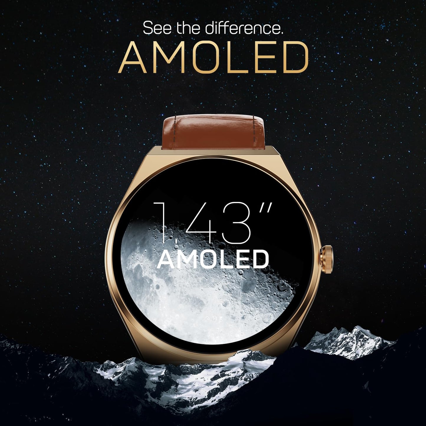 Fire-Boltt Phoenix Nova Smartwatch 1.43” Slim Super AMOLED Display 466x466 Pixel Always-On Display Bluetooth Calling, Health Tracker for Men & Women Chestnut Leather