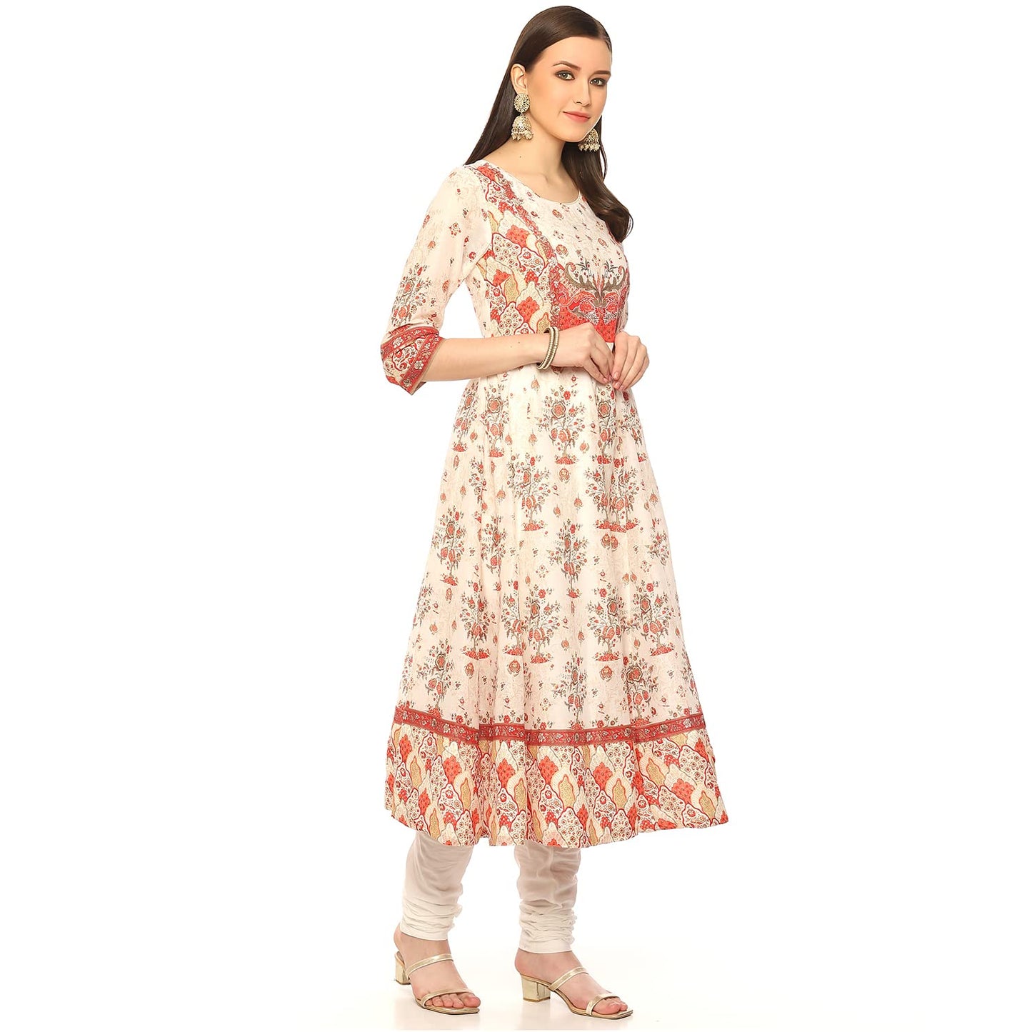 BIBA WOMEN PRINTED FITTED SALWAR KURTA DUPATTA(SKDVINTAGE 8652_CREAM_38)