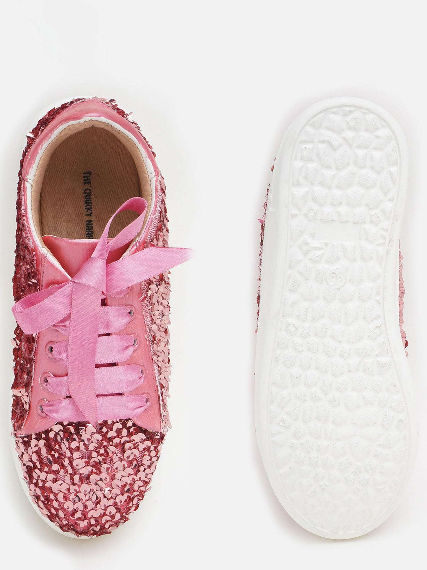 THE QUIRKY NAARI Rosette Crush Sequin Sneakers for Every Occasion | Pink