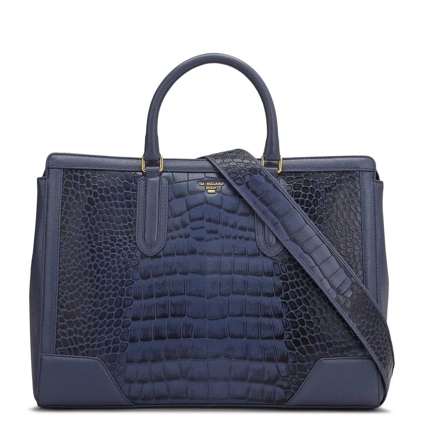Da Milano Leather Satchel Bag for Women - Blue