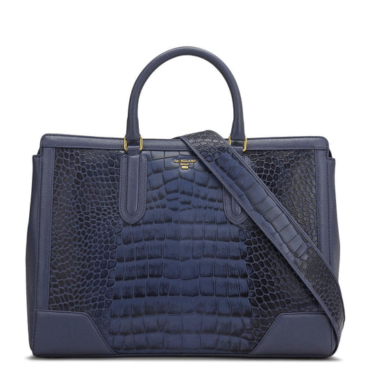 Da Milano Leather Satchel Bag for Women - Blue