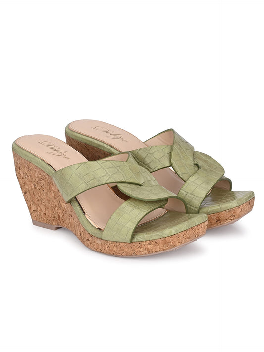 Delize Light - Vegan Leather Cross Strap Wedge Heel Sandals 2500 37 Green