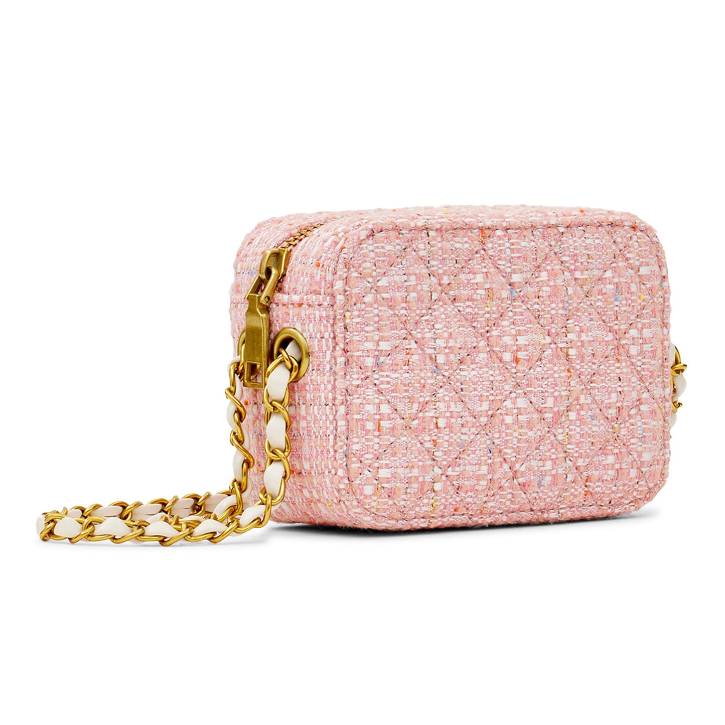 Miraggio Donna Tweed Mini Crossbody/Sling Camera Bag for Women (Tweed Pink)