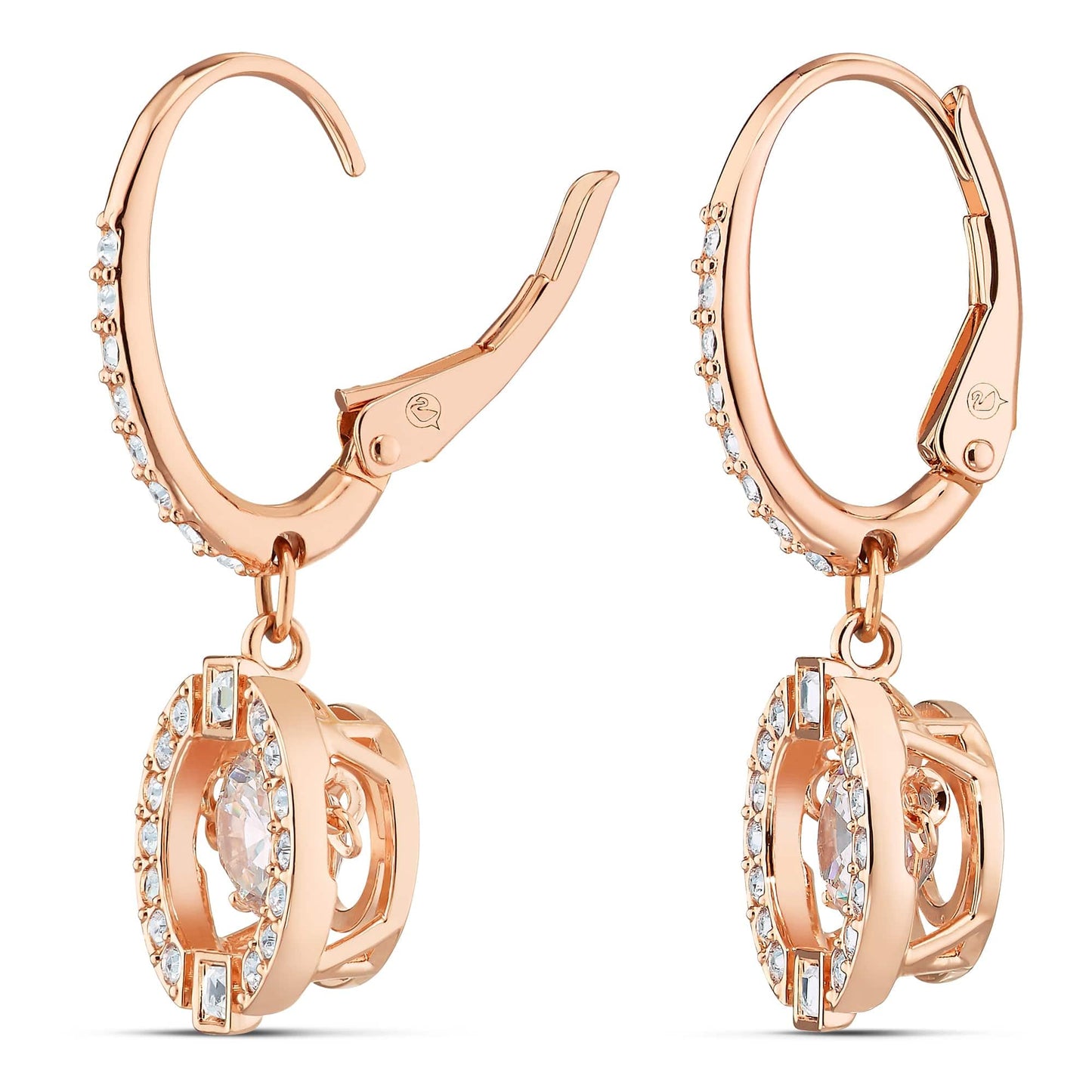 Swarovski Una drop earrings, Round cut, White, Rose gold-tone plated