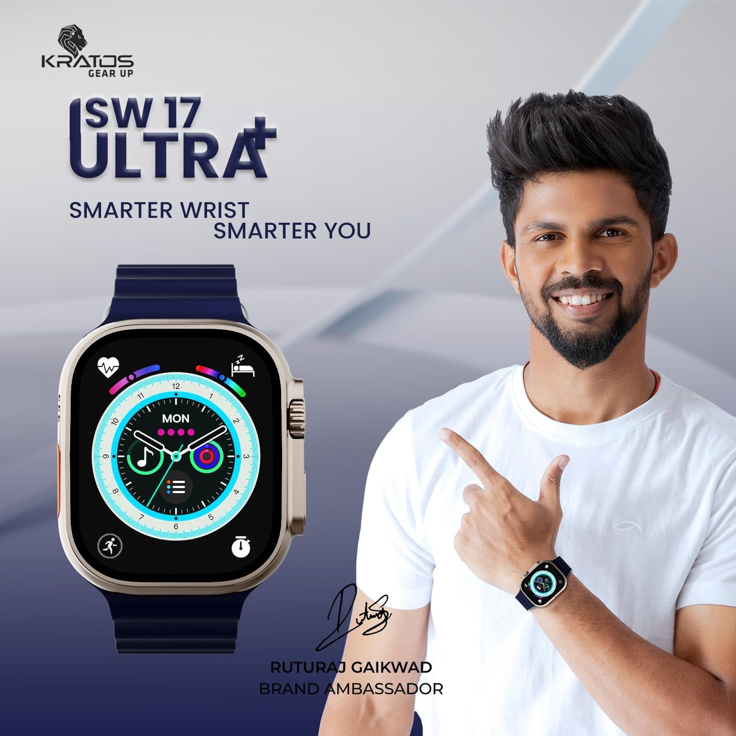 Kratos SW17 Ultra+ Smartwatch with 1.96" Touch Display, Advanced BT Calling, Wireless Charging Smart Watch, Voice Assistant, 100+ Sports Modes, Rotating Crown, Metallic Body, IP67, Heart Rate, SpO2