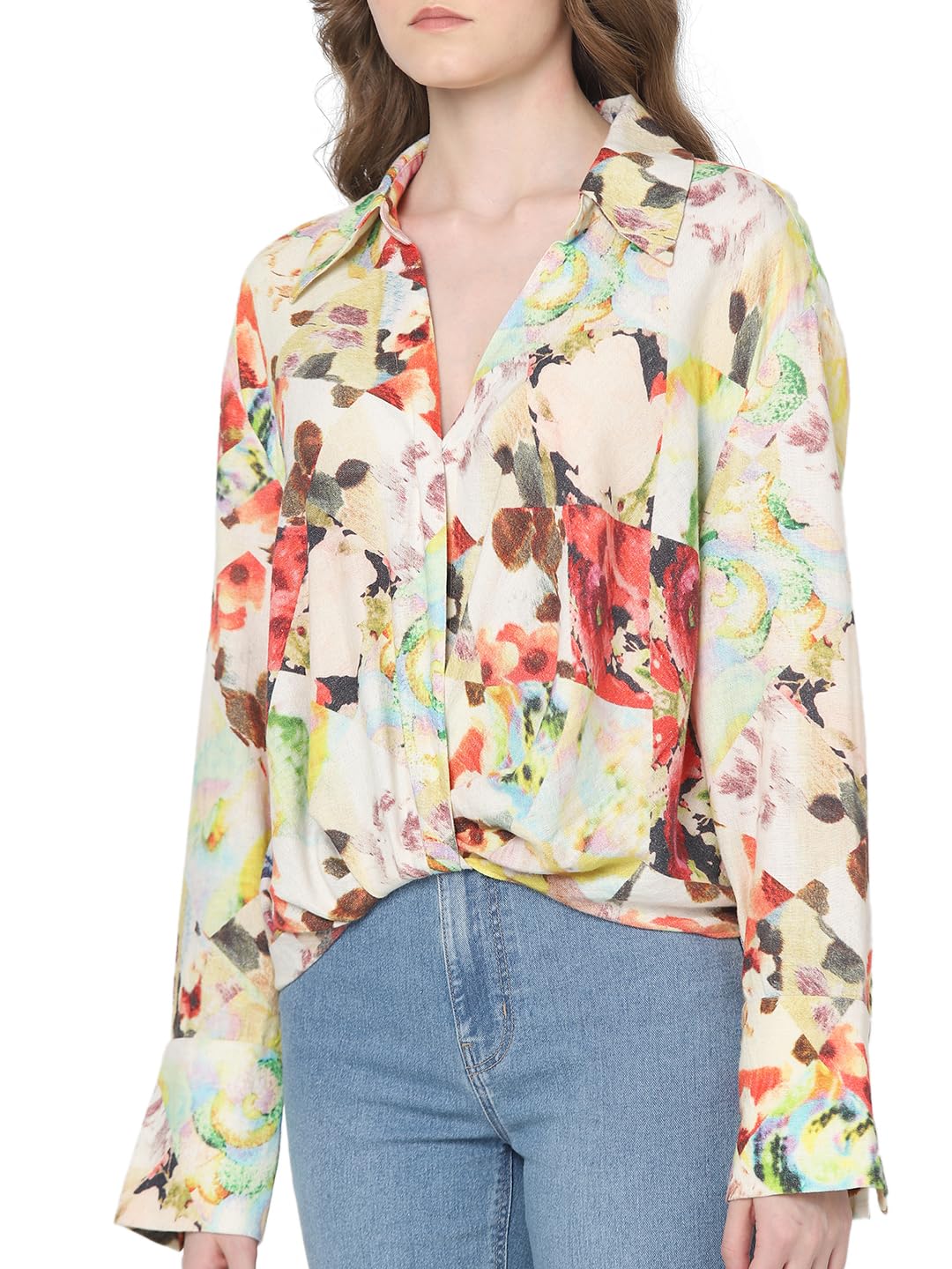 VERO MODA Women Floral Print Beige Viscose Regular Fit Shirt